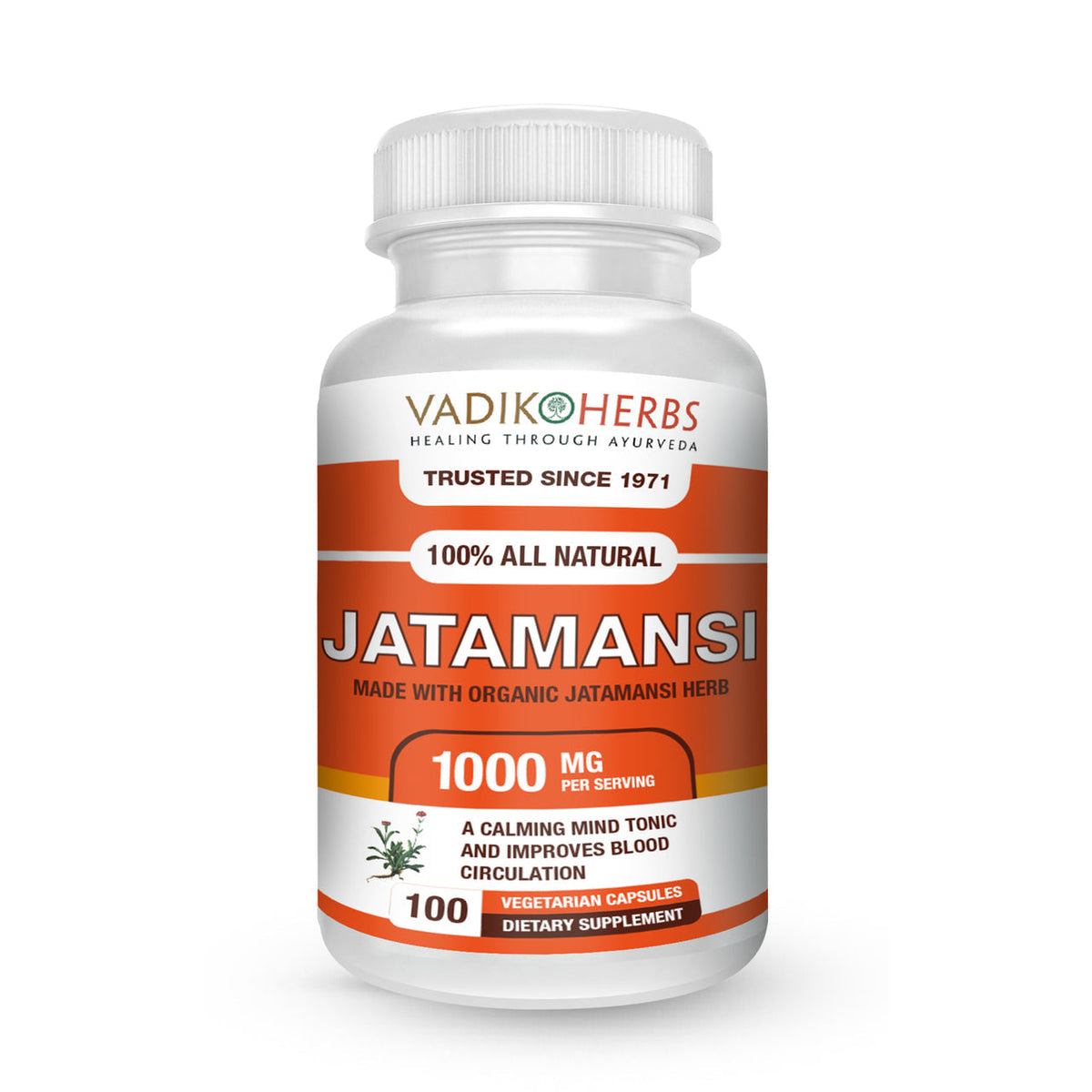 Vadik Herbs | Jatamansi | 100 Vegetarian Capsules | Nardostachys Jatamansi
