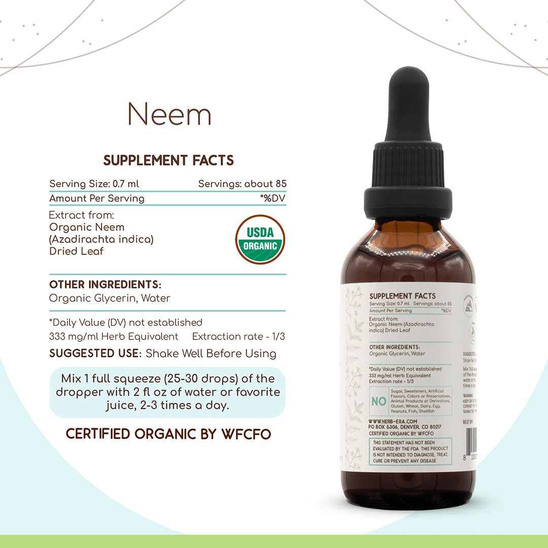 herbera | neem herbal extract tincture | organic | alcohol-free | 60ml | made in usa