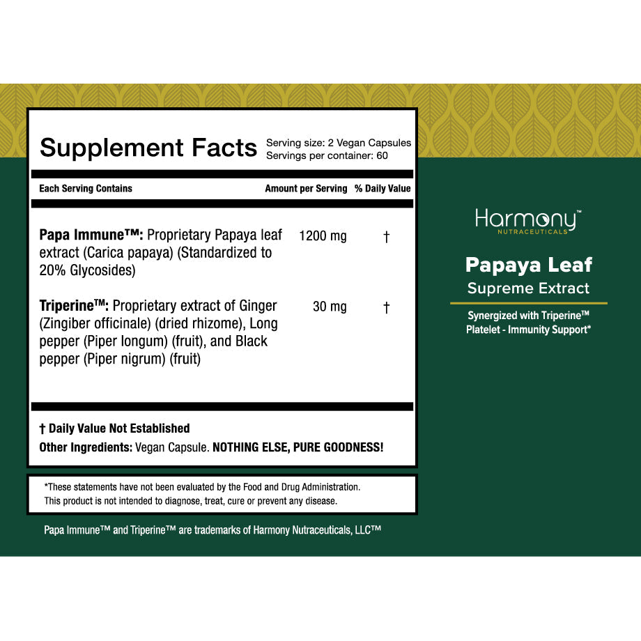 harmony veda | papaya leaf | 120 capsules | for healthy immune and digestive systems