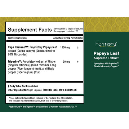 Harmony Veda | Papaya Leaf | 120 Capsules | For Healthy Immune and Digestive Systems