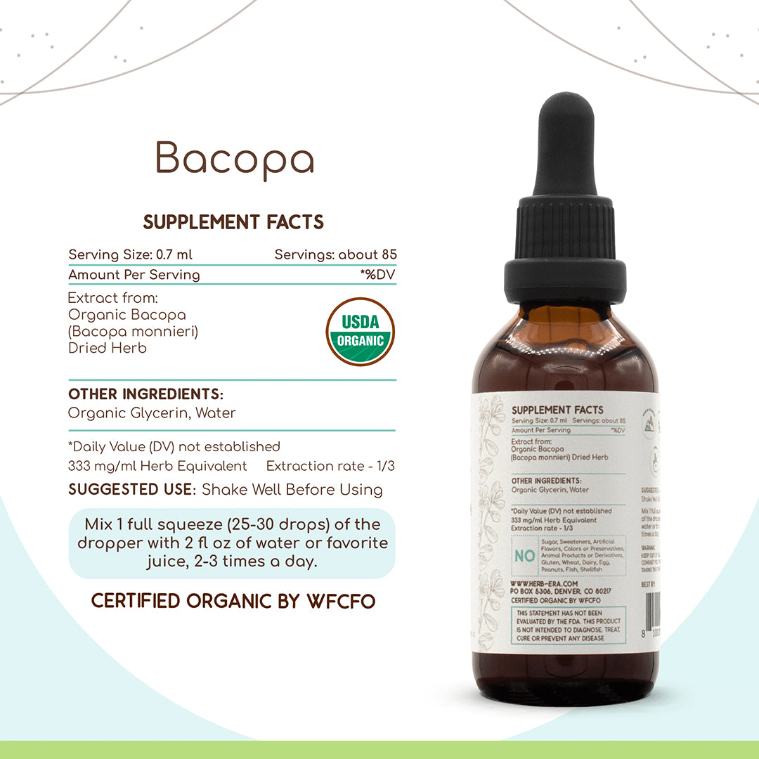 herbera | bacopa herbal extract tincture | 60ml | organic | alcohol free | made in usa