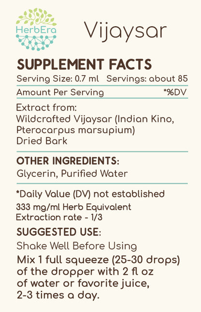 HerbEra | Vijaysar Herbal Extract Tincture | 60ml | Organic | Alcohol Free | Made in USA