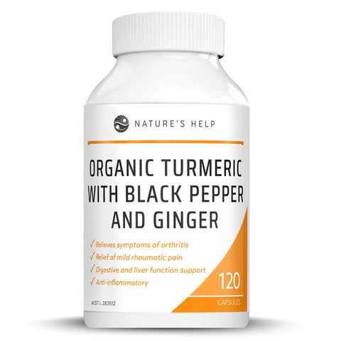 Natures Help | Organic Turmeric Capsules with Black Pepper and Ginger | 120 Capsules