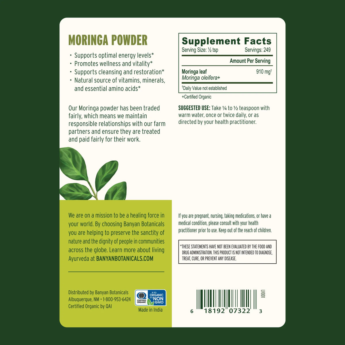 Moringa powder - Certified Organic