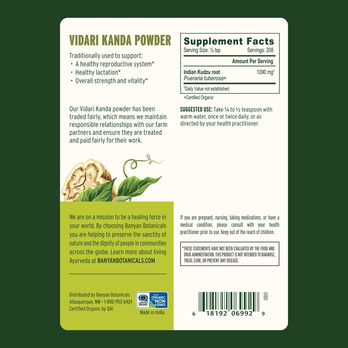 Vidari Kanda Powder | Certified Organic | 227gm