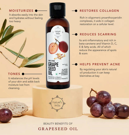 Grape Seed Oil | Natural | Light & Silky | Cold Pressed | 120ml