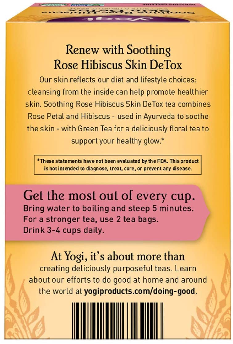 Yogi Tea | Skin DeTox | Herbal Tea | 16 Tea Bags | Soothing Rose Hibiscus