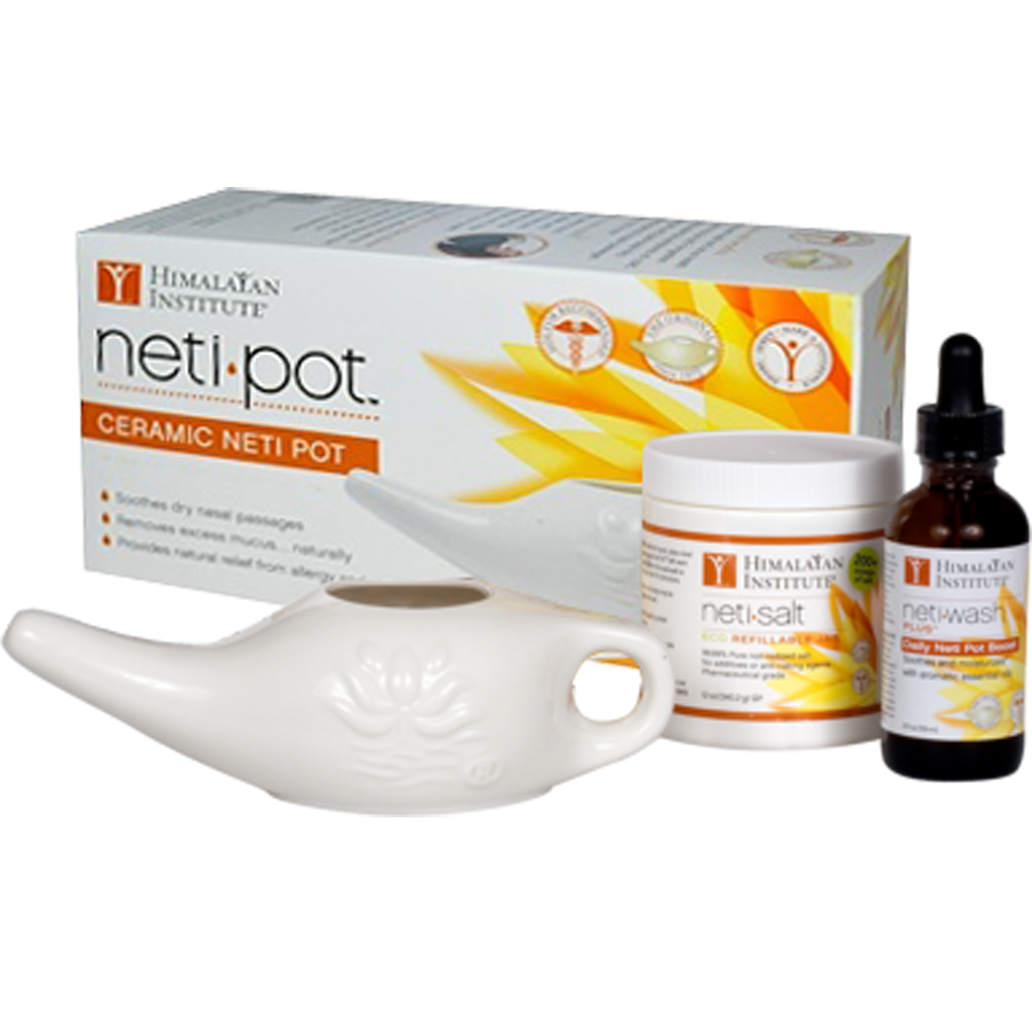 himalayan institute neti pot,  3 piece kit - sattvic health store  - an ayurveda products store for australia