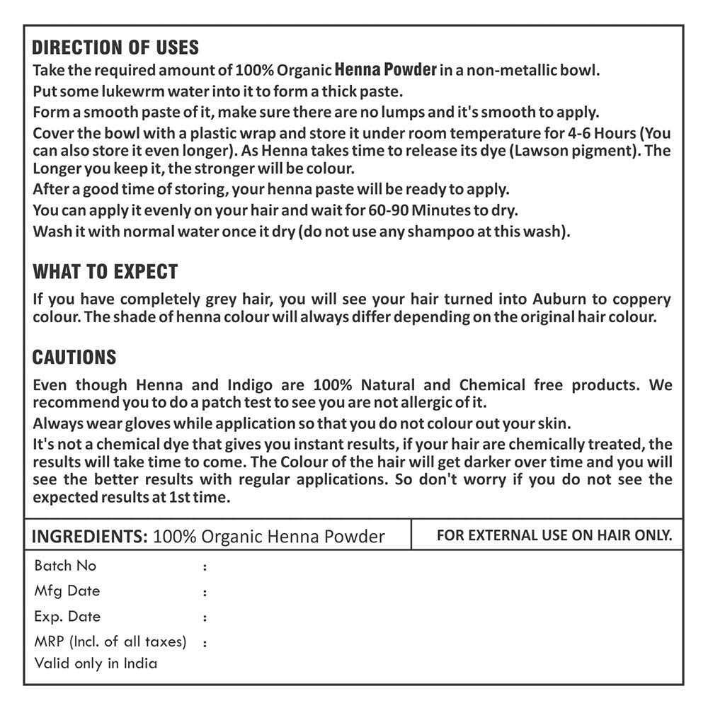 Henna Powder Organic For Natural Color buy from Sattvic Health Store Australia