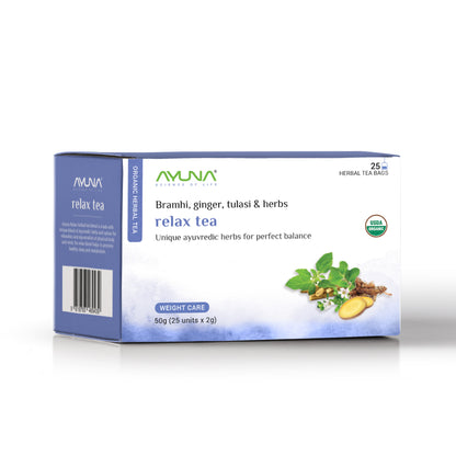 Ayuna | Organic Relax Tea | 25 Pack | Brahmi | Ginger | Tulasi | For Perfect Balance